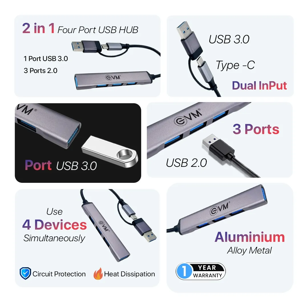 EVM Type-C+USB to USB Hub 4 Port USB 3.0 (CU4HP) view 2